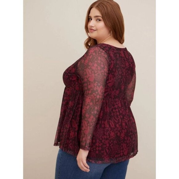 Torrid 4 Disney Villains Queen of Hearts Top 4X Long Sleeve Cinch Front Mesh - Picture 3 of 9